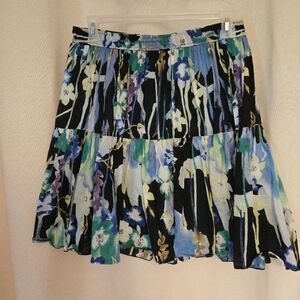 Floral A-Line Tiered Boho Crinkle Skirt -Watercolor Print